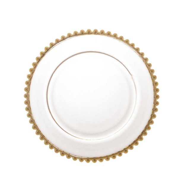 Encontraproduto.com.br - Prato Sobremesa Cristal com Borda Bolinha Dourada Pearl - 20 cm