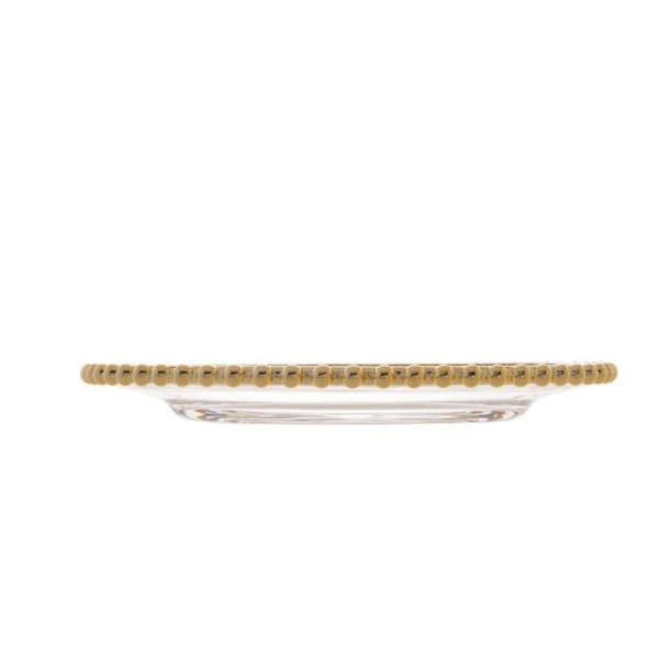Encontraproduto.com.br - Prato Sobremesa Cristal com Borda Bolinha Dourada Pearl - 20 cm
