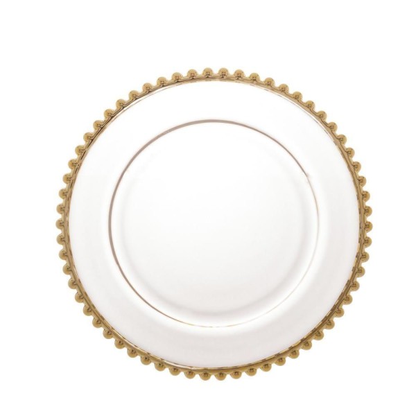 Encontraproduto.com.br - Prato Sobremesa Cristal com Borda Bolinha Dourada Pearl - 20 cm