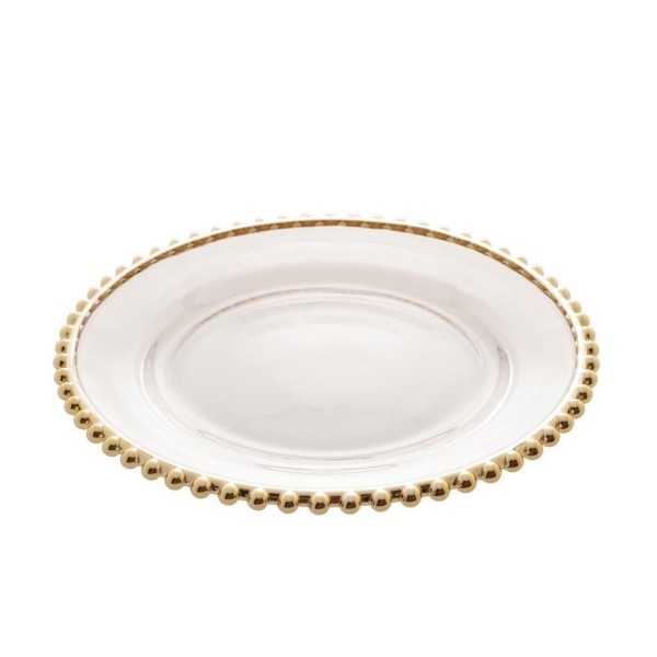 Encontraproduto.com.br - Prato Sobremesa Cristal com Borda Bolinha Dourada Pearl - 20 cm