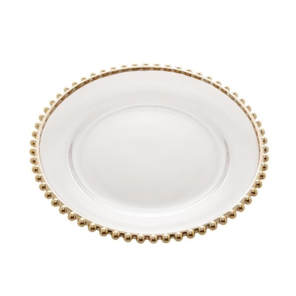 Encontraproduto.com.br - Prato Sobremesa Cristal com Borda Bolinha Dourada Pearl - 20 cm