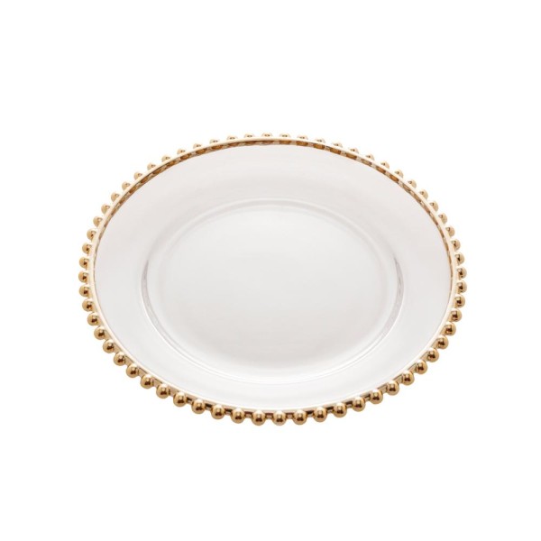 Encontraproduto.com.br - Prato Sobremesa Cristal com Borda Bolinha Dourada Pearl - 20 cm