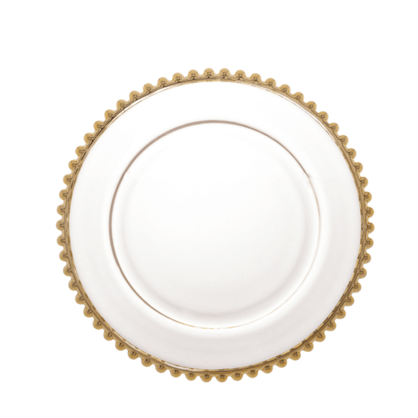 Encontraproduto.com.br - Prato Sobremesa Cristal com Borda Bolinha Dourada Pearl - 20 cm