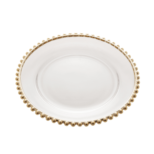 Encontraproduto.com.br - Prato Sobremesa Cristal com Borda Bolinha Dourada Pearl - 20 cm