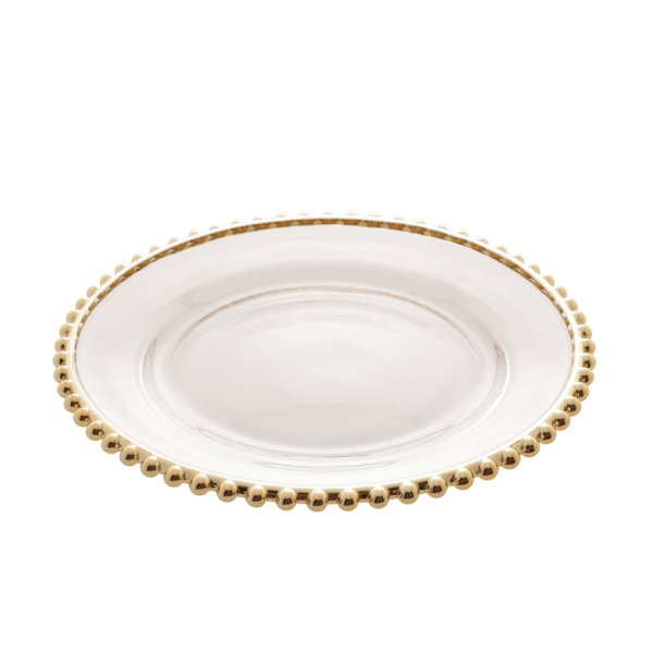 Encontraproduto.com.br - Prato Sobremesa Cristal com Borda Bolinha Dourada Pearl - 20 cm