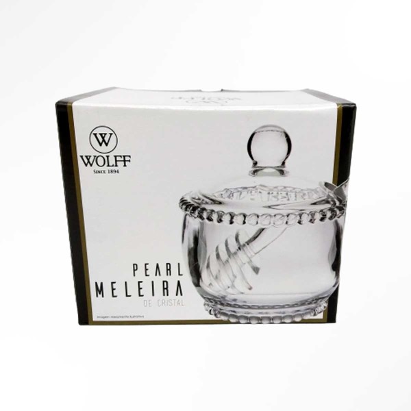 Encontraproduto.com.br - Meleira de Cristal Chumbo com Colher Abelha Bolinha Pearl 10cm