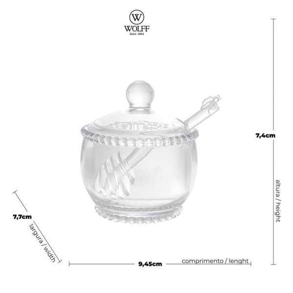 Encontraproduto.com.br - Meleira de Cristal Chumbo com Colher Abelha Bolinha Pearl 10cm