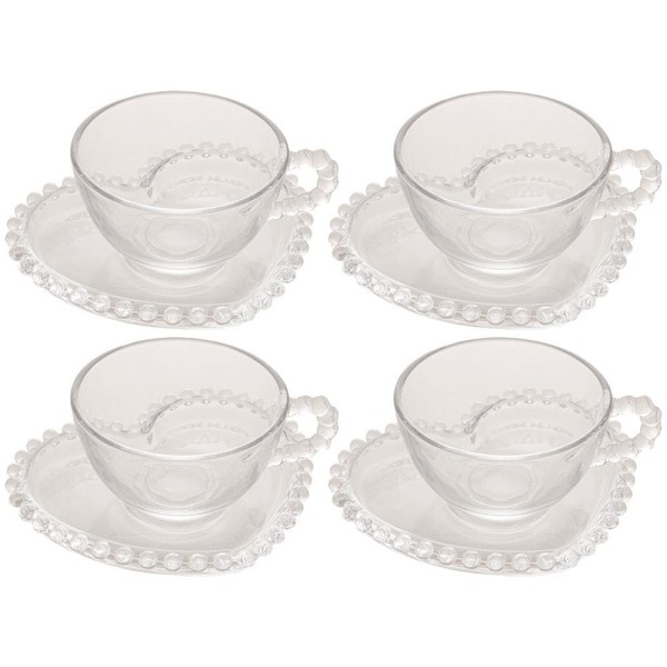 Encontraproduto.com.br - Jogo 4 Xícaras Chá Cristal de Chumbo Com Pires Coração Pearl 180ml