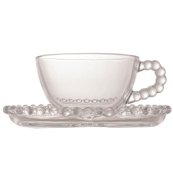 Encontraproduto.com.br - Jogo 4 Xícaras Chá Cristal de Chumbo Com Pires Coração Pearl 180ml