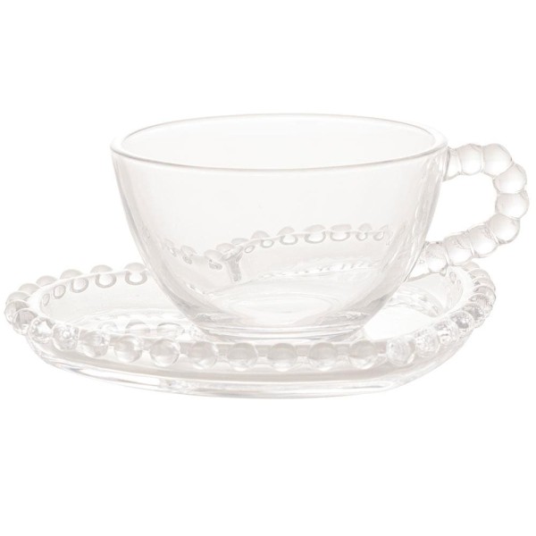 Encontraproduto.com.br - Jogo 4 Xícaras Chá Cristal de Chumbo Com Pires Coração Pearl 180ml