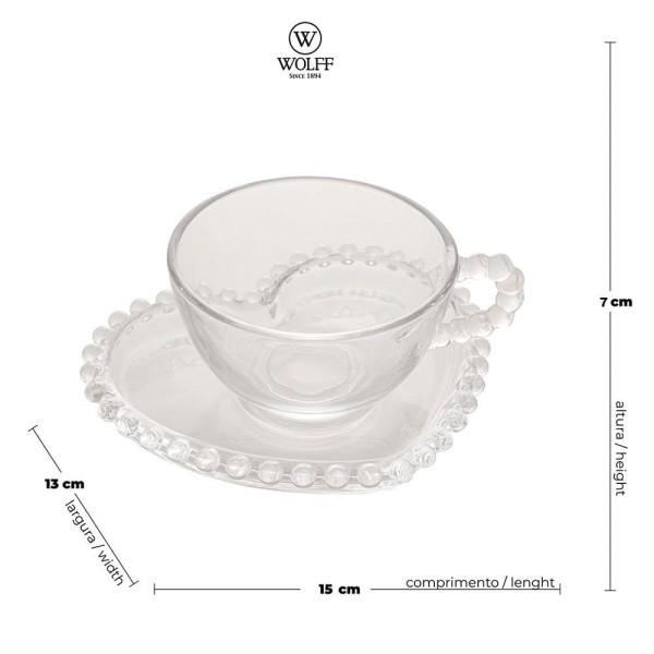 Encontraproduto.com.br - Jogo 4 Xícaras Chá Cristal de Chumbo Com Pires Coração Pearl 180ml