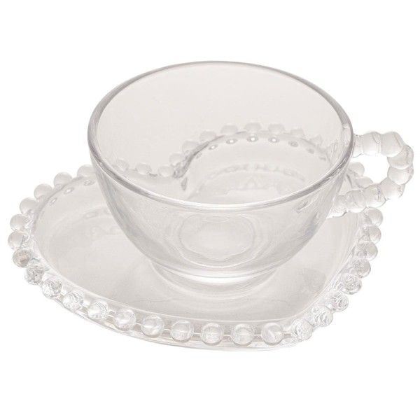 Encontraproduto.com.br - Jogo 4 Xícaras Chá Cristal de Chumbo Com Pires Coração Pearl 180ml