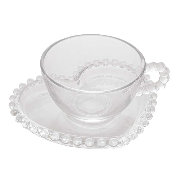 Encontraproduto.com.br - Jogo 4 Xícaras Chá Cristal de Chumbo Com Pires Coração Pearl 180ml