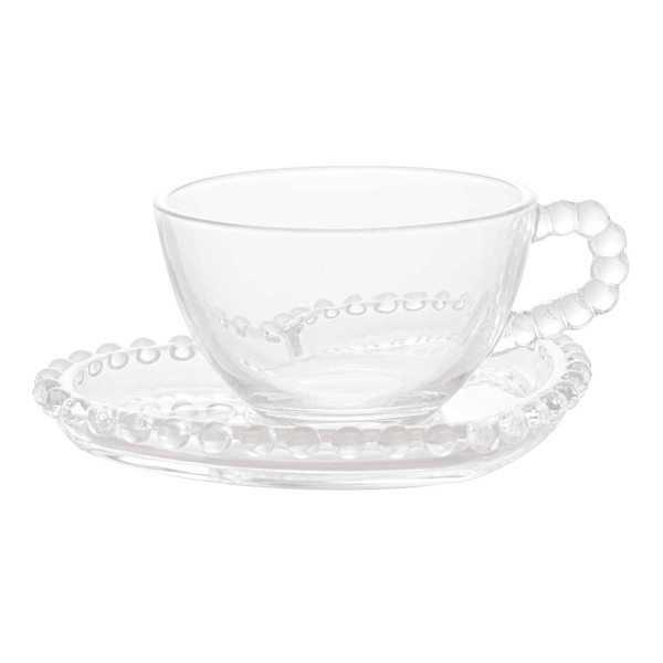 Encontraproduto.com.br - Jogo 4 Xícaras Chá Cristal de Chumbo Com Pires Coração Pearl 180ml