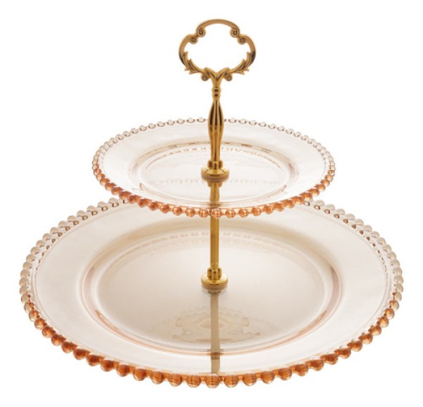 Prato Duplo de Cristal para Doces Pearl Âmbar Metalizado 19cm x 32cm x 24cm - Wolff