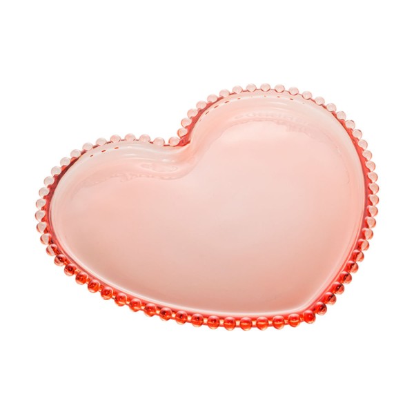 Encontraproduto.com.br - Prato Cristal Coração Pearl Bolinha Rosa - 25 cm