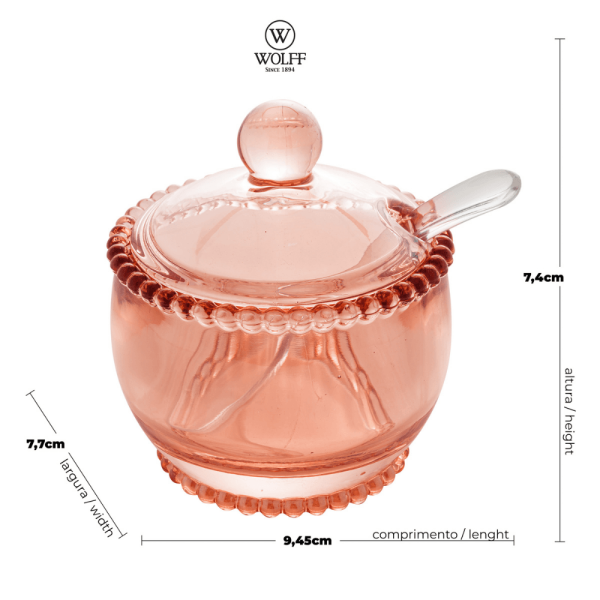 Encontraproduto.com.br - Açucareiro Cristal Chumbo com Colher Pearl Rosa 10cm