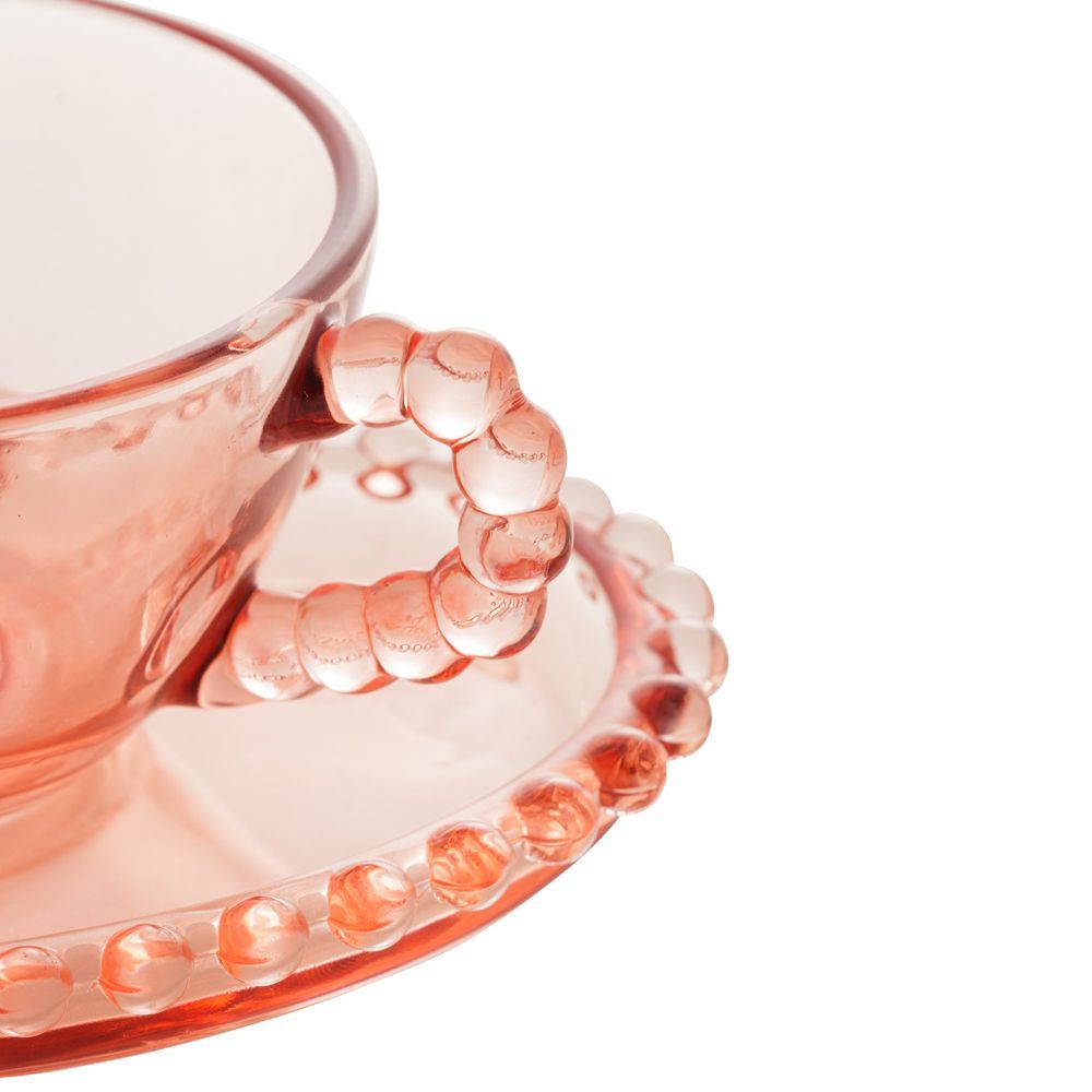 Encontraproduto.com.br - Jogo de 4 Xícaras de Chá Cristal com Pires Coração Pearl Rosa - 180ml
