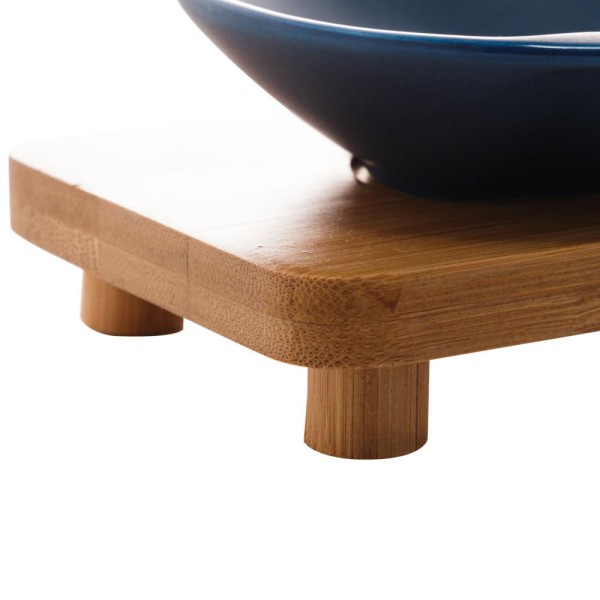 Encontraproduto.com.br - Conjunto 3 Petisqueiras de Porcelana com Bandeja Bambu Azul Matt 32cm x 9cm x 5cm - Wolff