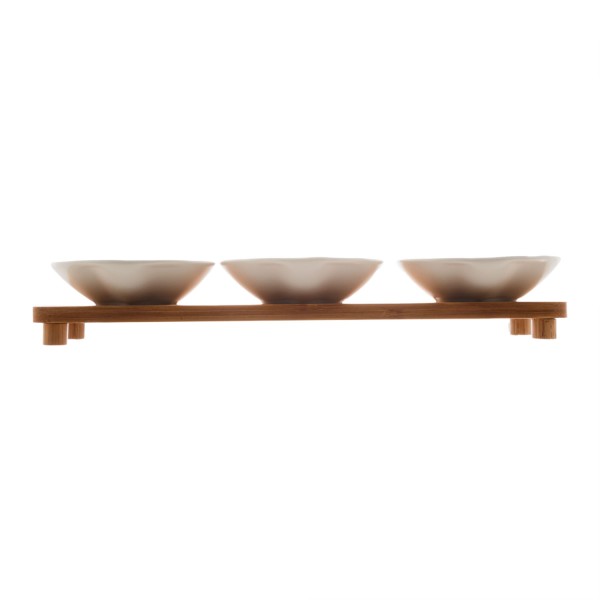 Encontraproduto.com.br - Conjunto Petisqueiras Wolff Porcelana com Bandeja Bambu Branco 32X9X5cm