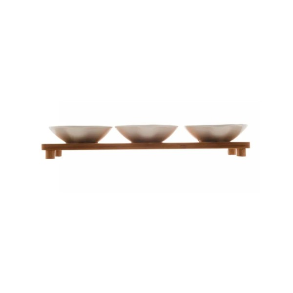 Encontraproduto.com.br - Conjunto Petisqueiras Wolff Porcelana com Bandeja Bambu Branco 32X9X5cm