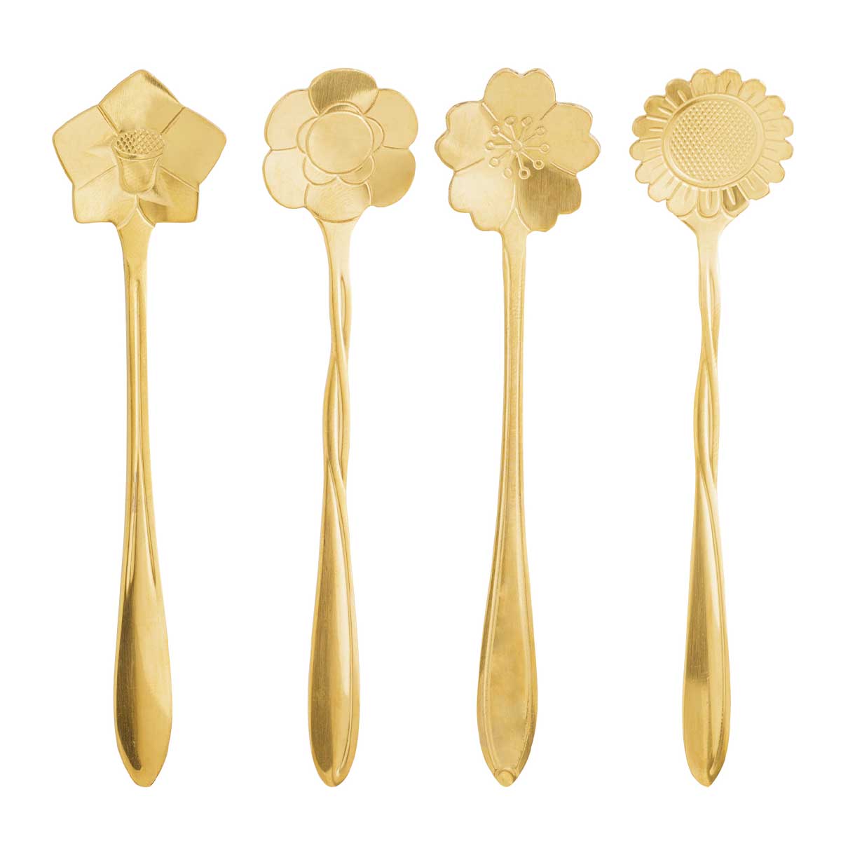 Encontraproduto.com.br - Jogo 4 Colheres para Chá  Flores Aço Inox Dourado