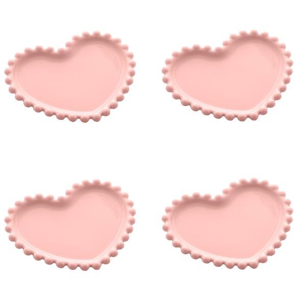 Encontraproduto.com.br - Jogo pratos em porcelana Wolff Coração Beads 4 peças rosé