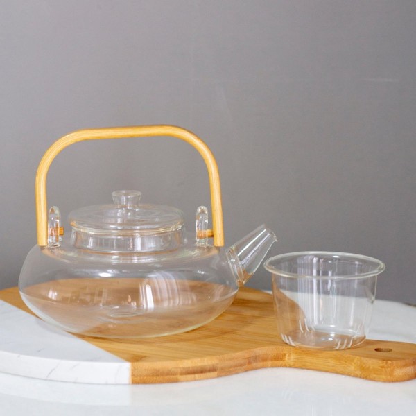 Encontraproduto.com.br - Bule Para Chá De Vidro 800 Ml Com Alça De Bambu Wolff