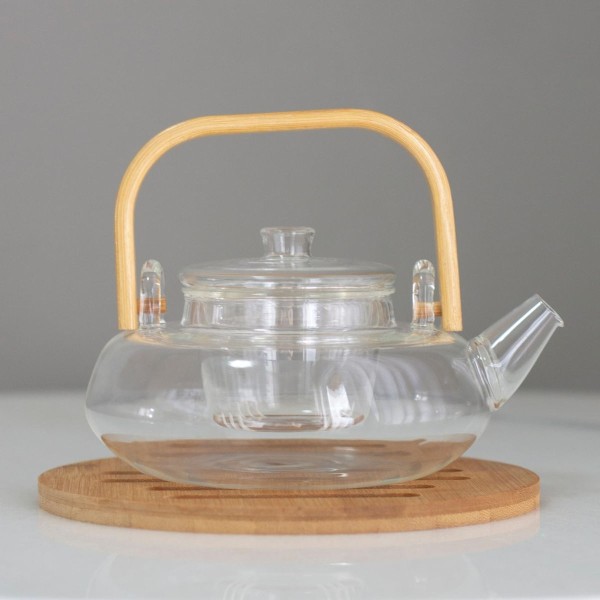 Encontraproduto.com.br - Bule Para Chá De Vidro 800 Ml Com Alça De Bambu Wolff