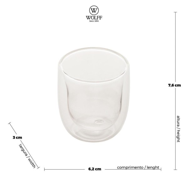 Encontraproduto.com.br - Conjunto 2 Copos de Café Parede Dupla de Vidro Borossilicato Resistente a Calor 100ml - Wolff