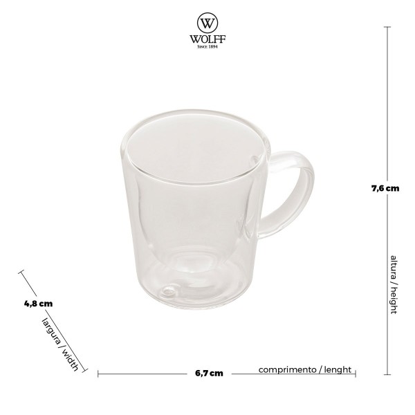 Encontraproduto.com.br - Conjunto 2 Xícaras de Café Parede Dupla de Vidro Borossilicato 100ml - Wolff