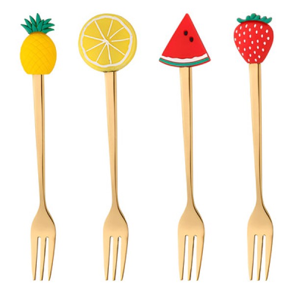 Kit 4 Garfos Aperitivo Inox Dourado Fruit 15cm Bon Gourmet