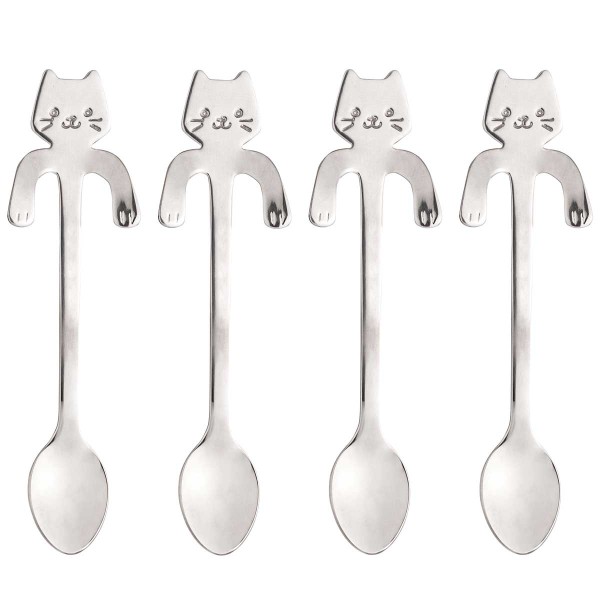 Encontraproduto.com.br - 4 Colheres De Chá Wolff Cat Prata De Aço Inox
