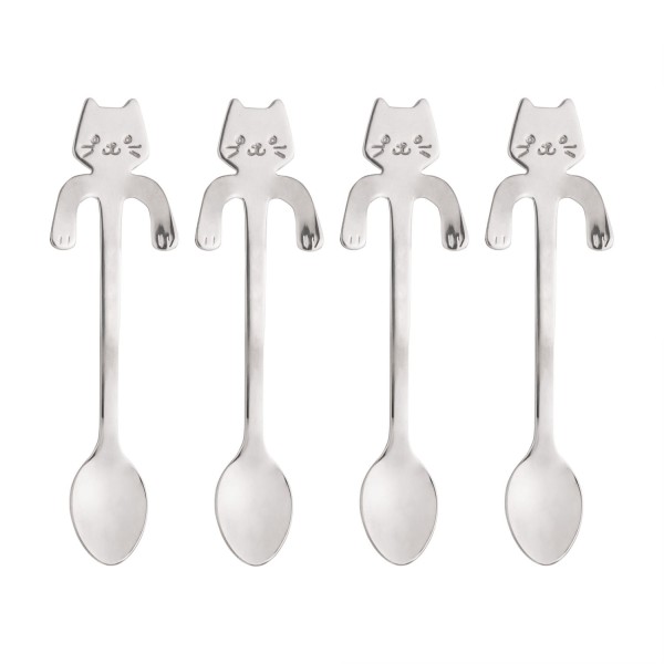 Encontraproduto.com.br - 4 Colheres De Chá Wolff Cat Prata De Aço Inox