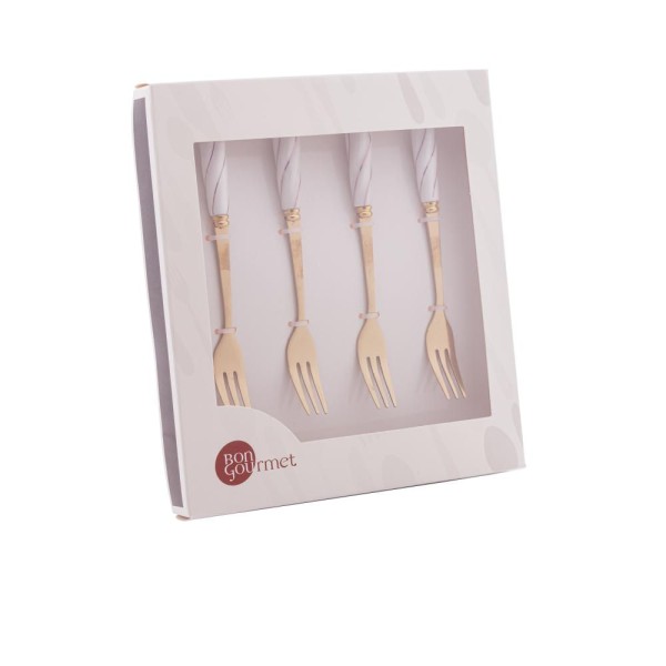 Encontraproduto.com.br - Conjunto 4 Garfos para Aperitivo de Aço Inox Dourado com Cabo de Cerâmica Branco - Wolff