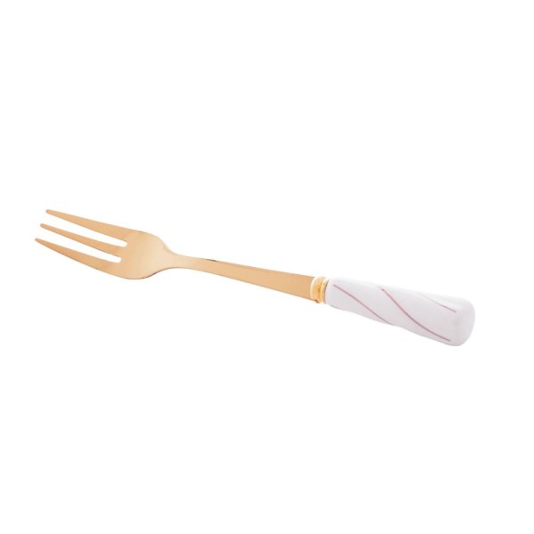 Encontraproduto.com.br - Conjunto 4 Garfos para Aperitivo de Aço Inox Dourado com Cabo de Cerâmica Branco - Wolff