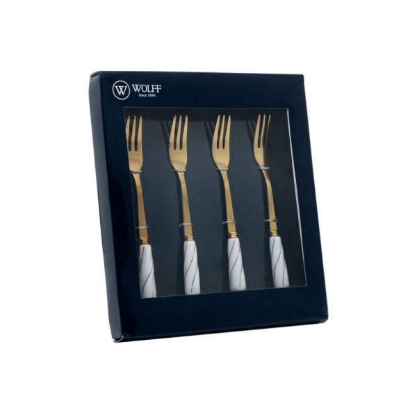 Encontraproduto.com.br - Conjunto 4 Garfos para Aperitivo de Aço Inox Dourado com Cabo de Cerâmica Branco - Wolff
