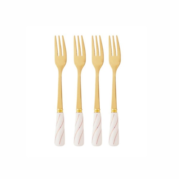 Encontraproduto.com.br - Conjunto 4 Garfos para Aperitivo de Aço Inox Dourado com Cabo de Cerâmica Branco - Wolff
