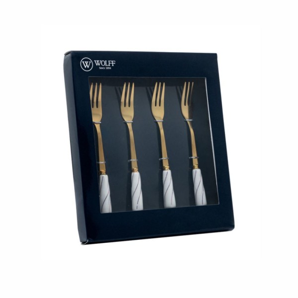 Encontraproduto.com.br - Conjunto 4 Garfos para Aperitivo de Aço Inox Dourado com Cabo de Cerâmica Branco - Wolff