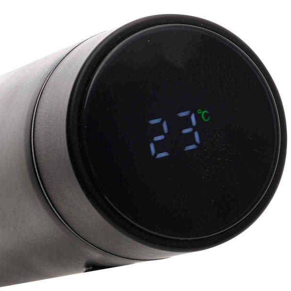 Encontraproduto.com.br - Garrafa Térmica de Aço Inox com Termometro em Led Preto 500ml