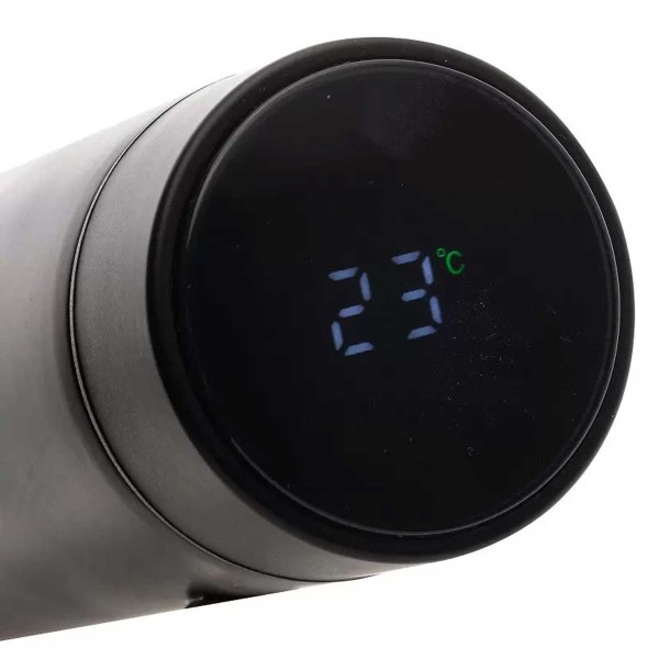 Encontraproduto.com.br - Garrafa Térmica de Aço Inox com Termometro em Led Preto 500ml