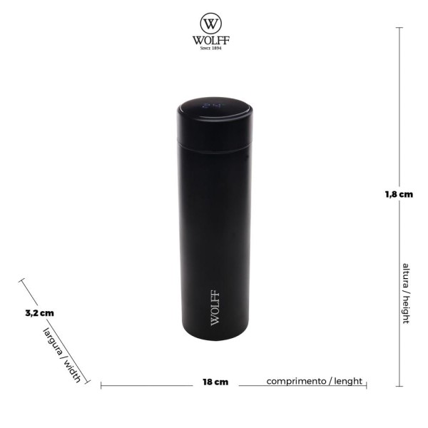 Encontraproduto.com.br - Garrafa Térmica de Aço Inox com Termometro em Led Preto 500ml