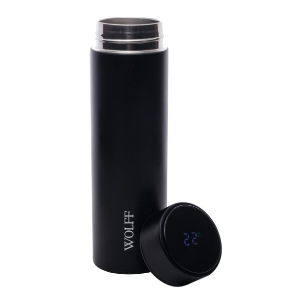 Encontraproduto.com.br - Garrafa Térmica de Aço Inox com Termometro em Led Preto 500ml