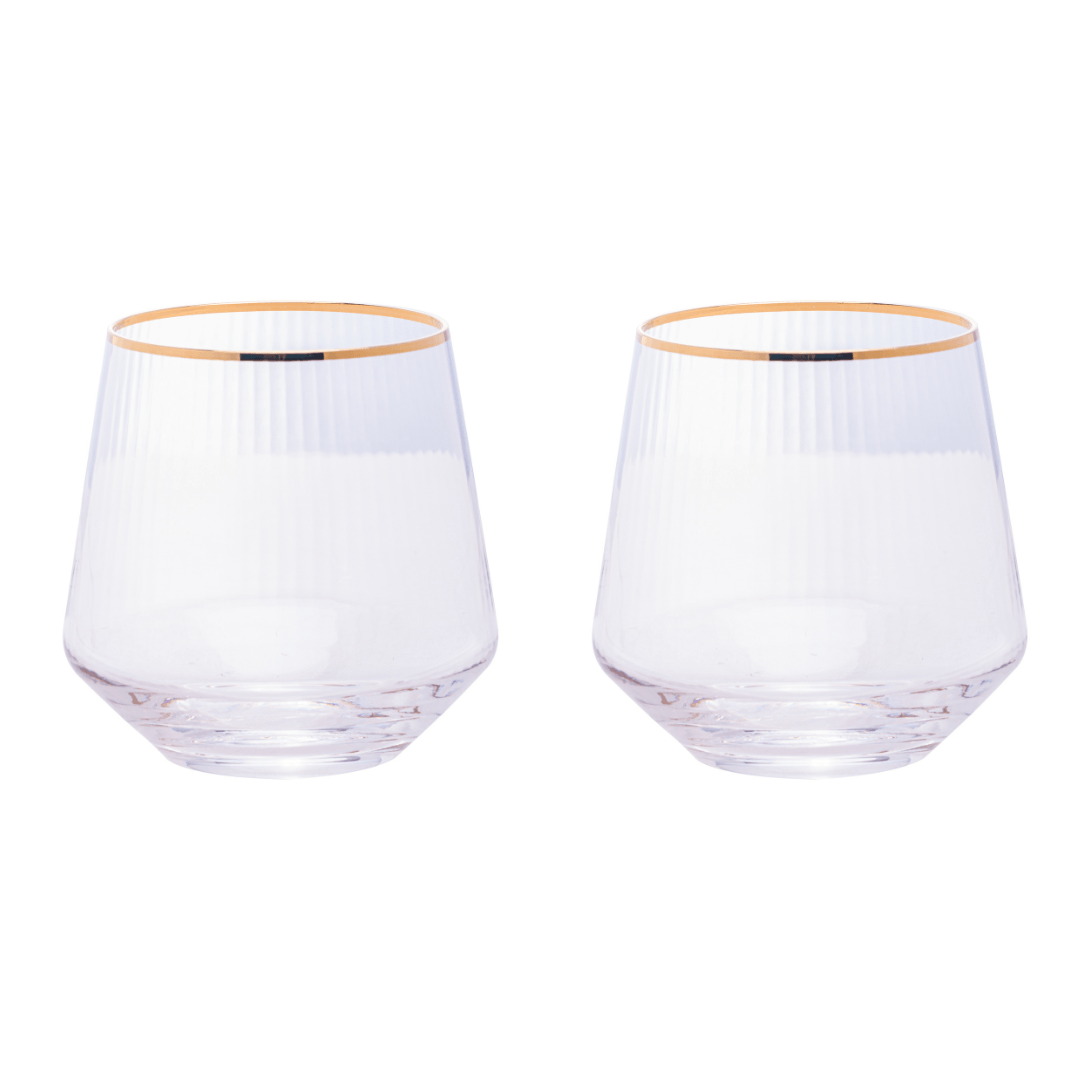 Encontraproduto.com.br - Jogo 2 Copos Baixos de Vidro com Borda Dourada 330ml