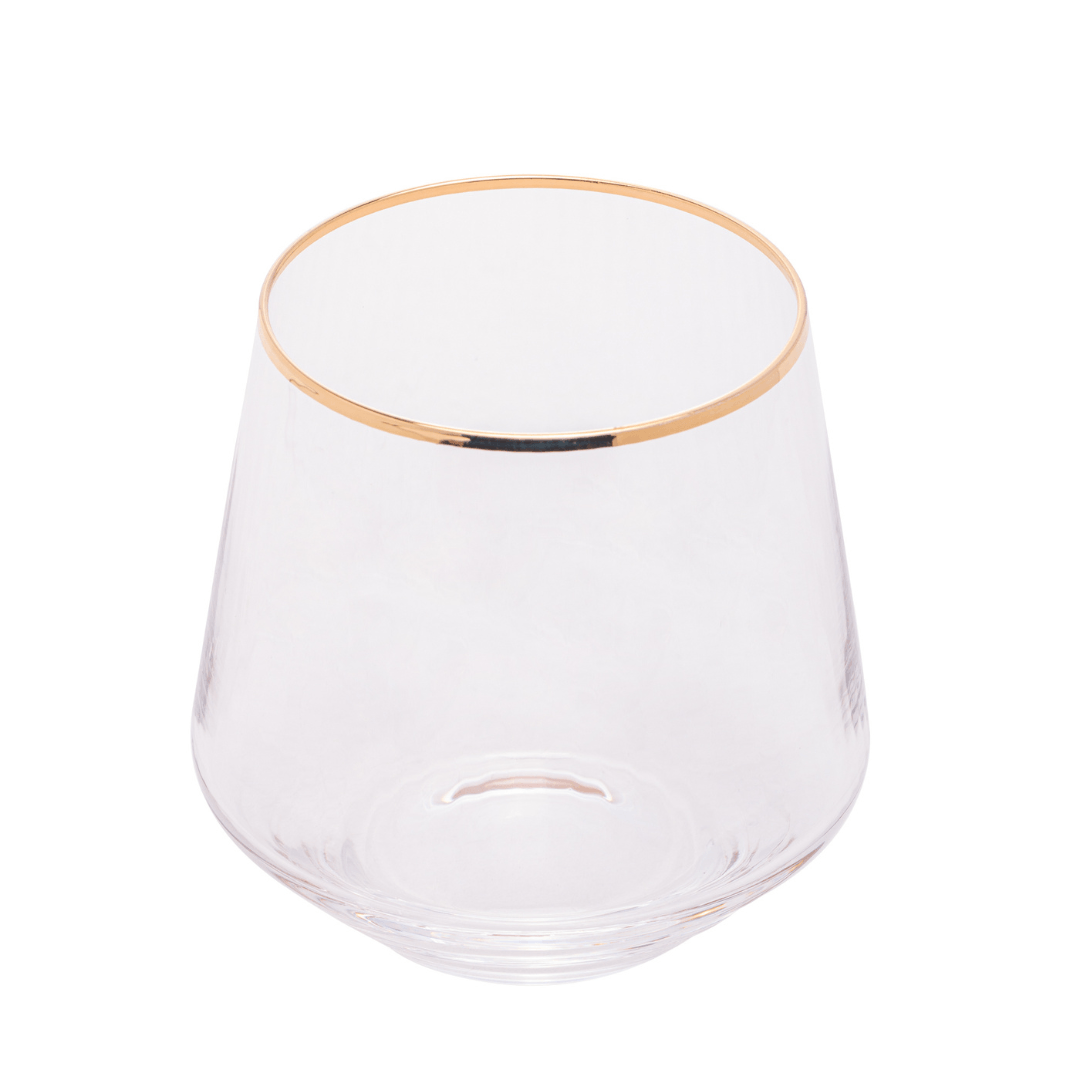 Encontraproduto.com.br - Jogo 2 Copos Baixos de Vidro com Borda Dourada 330ml