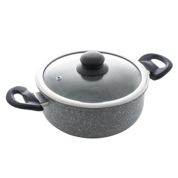 Encontraproduto.com.br - Caçarola de Indução em Alumínio com Revestimento Cerâmico e Tampa de Vidro Granilite Cinza 24cm -Wolff