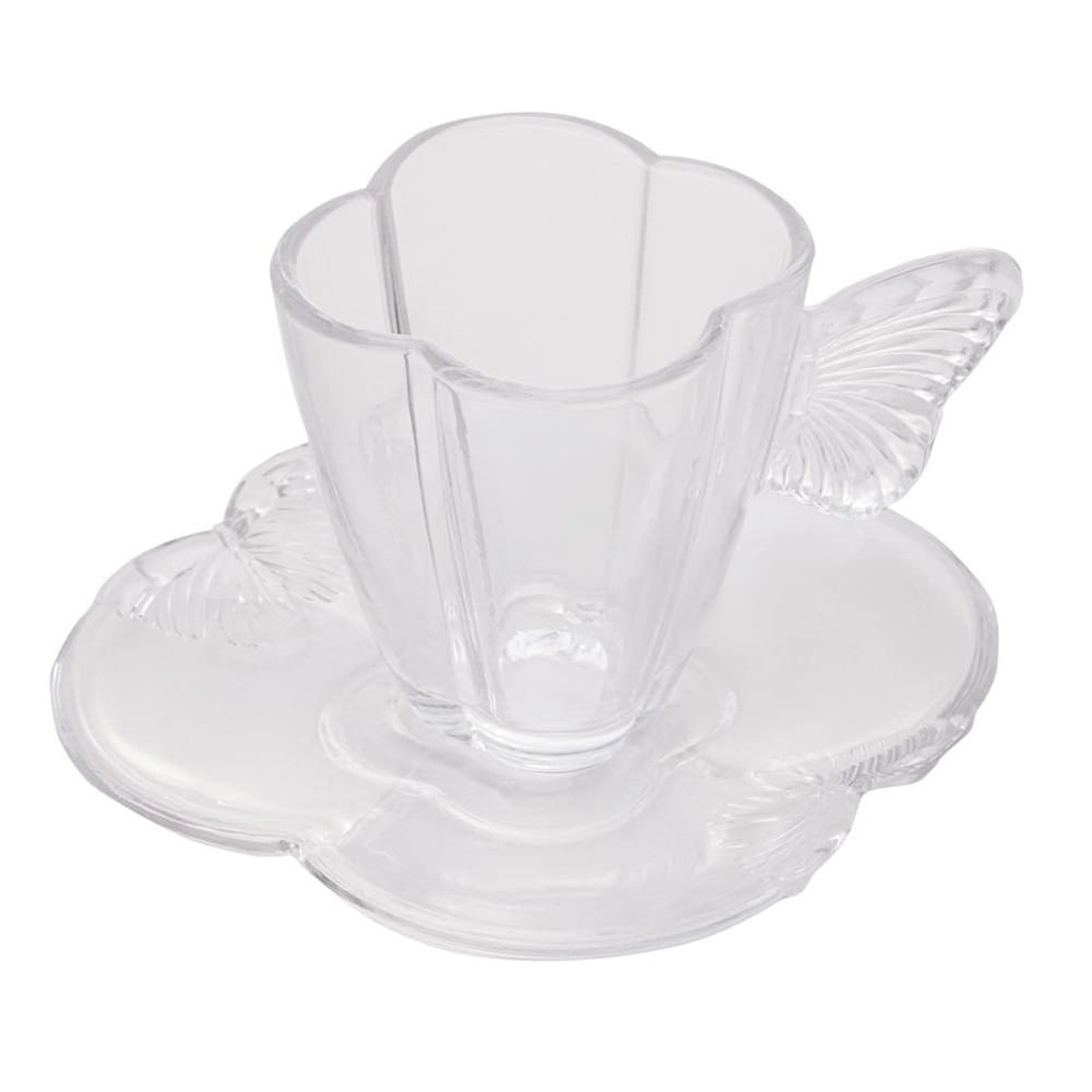 Encontraproduto.com.br - Conjunto 4 Xícaras de Chá de Vidro com Pires Butterfly 180ml - Wolff