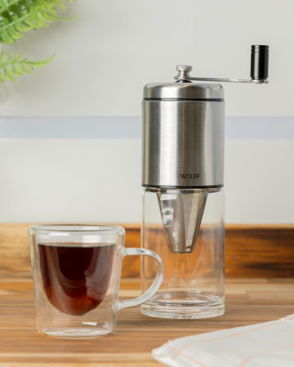 Encontraproduto.com.br - Moedor de Café de Aço Inox Manual com Filtro 6,5cm x 6,5cm x 21cm - Wolff