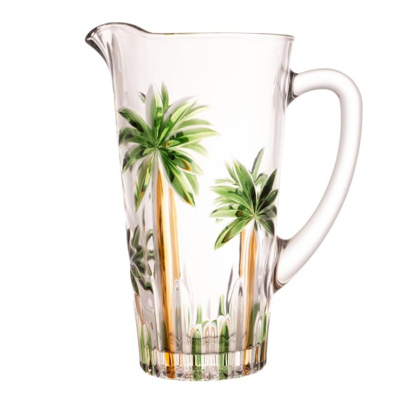 Encontraproduto.com.br - Conjunto Jarra com 6 Copos de Cristal Palm Tree Handpaint - Wolff
