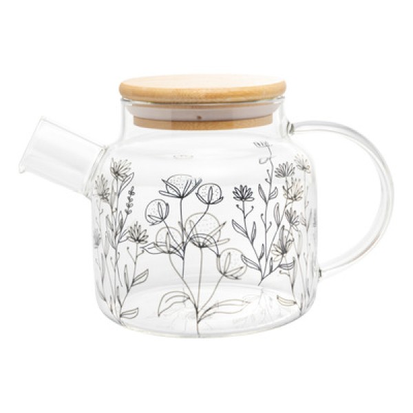 Encontraproduto.com.br - Chaleira Flor C/ Tampa Bambu 600ml em Vidro Wolff